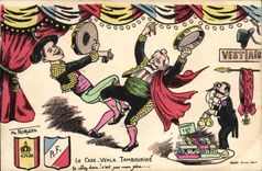 CPA Politique Satirique Le Cake Walk tambourine France Espagne 