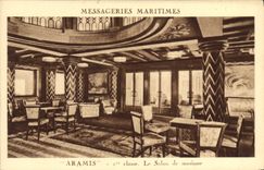 VINTAGE POSTCARD Boat Steamer Maritime Transport Aramis the living room of music