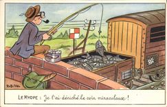 CPA Fantaisie Illustrateur Rob Vel Poissons Peche Pecheur Train