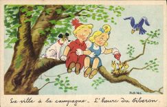 CPA Fantaisie Illustrateur Rob Vel Enfants Chien Poussin Aigle