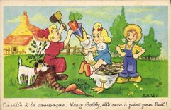 CPA Fantaisie Illustrateur Rob Vel Enfants Oie Chien