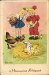VINTAGE POSTCARD Fantasy Illustrator Rob Vel Children Hen Chicks