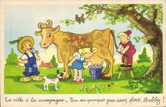 CPA Fantaisie Illustrateur Rob Vel Enfants Vache Chien 