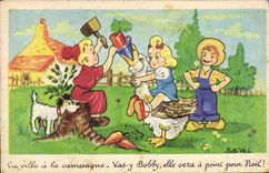 CPA Fantaisie Illustrateur Rob Vel Enfants Oie Chien