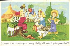 CPA Fantaisie Illustrateur Rob Vel Enfants Oie Chien