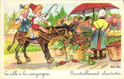 CPA Fantaisie Illustrateur Rob Vel Enfants Ane mule 