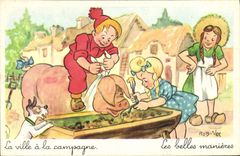 CPA Fantaisie Illustrateur Rob Vel Enfants Cochon Porc
