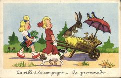 CPA Fantaisie Illustrateur Rob Vel Enfants Chien Lapin 