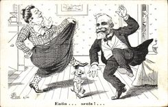 CPA Politique Satirique Enfin seuls 