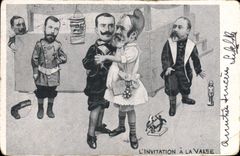 CPA Politique Satirique l'invitation a la valse Alphonse XIII Loubet Nicolas II Russie Russia