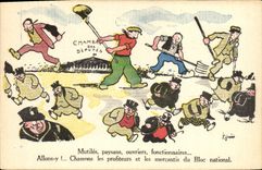 CPA Politique Satirique Mutiles Paysans Ouvriers Fonctionnaires 