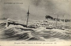 VINTAGE POSTCARD Boat Brought together Chargers Admiral de Kersaint by heavy sea