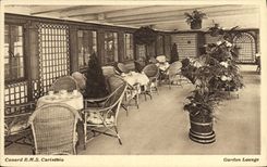 CPA Bateau Cunard RMS Carinthia Garden lounge
