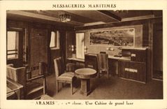 VINTAGE POSTCARD Boat Maritime Transport Aramis 1st class a cabin of great luxury