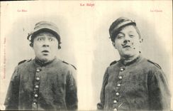 Soldado de Militaria del hombre de la fantasía de la POSTAL de la VENDIMIA el quepis