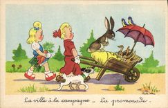 VINTAGE POSTCARD Fantasy Illustrator Children Rabbit Dog Rob Nel