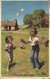 CPA Fantaisie Illustrateur Redon Enfants Papillon vole vole