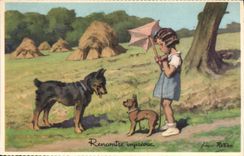 CPA Fantaisie Illustrateur Redon Enfant Chiens