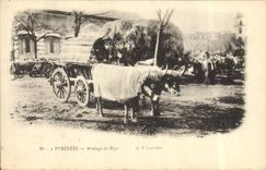 Coche de la POSTAL de la VENDIMIA del país los bueyes de Pyrenees