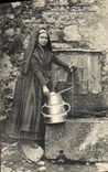 VINTAGE POSTCARD the Pyrenees Ossaloise Young girl with the fountain Folklore