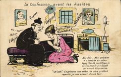 VINTAGE POSTCARD Political Satirist the Confession before bases Priest