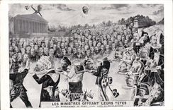 CPA Politique Satirique Les ministres offrant leurs tetes aux representants du peuple