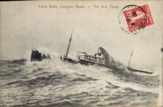 VINTAGE POSTCARD Boat Steamer Admiral Nielly Chargers Brought together by heavy weather