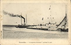 VINTAGE POSTCARD Boat Trouville Steamer the Augustin Normand leaving the port