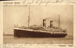 VINTAGE POSTCARD Boat Steamer Asia Brought together Chargers