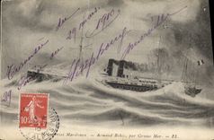 CPA Bateau Paquebot Messageries Maritimes Armand Behic par grosse mer 