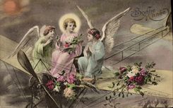 VINTAGE POSTCARD Illustrator Angels Angel Plane