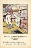 VINTAGE POSTCARD Militaria Fantasy 10 commands of the Curious soldier