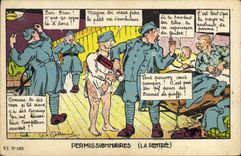 CPA Fantaisie Militaria Permissionnaires La rentree