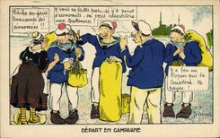 VINTAGE POSTCARD Fantasy Militaria Departure in shift