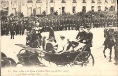 VINTAGE POSTCARD MM the king and the queen of Italy 1903 the queen leaves Train station