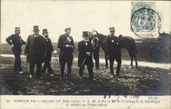 CPA Alphonse XIII a Chalons SM le roi et M le President de la Republique se rendent au Pylone officiel 