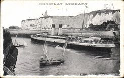 CPA Bateau Dieppe Depart du Brighton Chocolat Lombart 