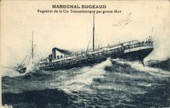 CPA Bateau Marechal Bugeaud Paquebot de la Cie Transatlantique par grosse mer 