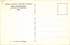 VINTAGE POSTCARD a Bengal tiger Zoological gardens of the Wood of Vincennes Paris