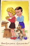 CPA Fantaisie Illustrateur Enfant Chien