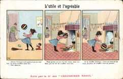 VINTAGE POSTCARD Fantasy Illustrator the useful one and the pleasant Child Shoes Raoul Street Alsace Toulouse