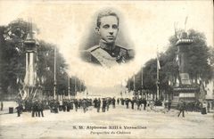 VINTAGE POSTCARD SM Alphonse XIII has Versailles Perspective of the castle