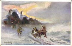 VINTAGE POSTCARD Illustrator Sledge Horse