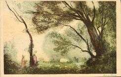 VINTAGE POSTCARD Illustrator Landscape