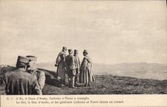 VINTAGE POSTCARD the king the duke of Aoste and general Cadorna and Porro joined together as a council