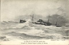 VINTAGE POSTCARD Boat the City of Ciotat by heavy sea