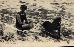 VINTAGE POSTCARD Fantasy Woman Bathing suit With the bath