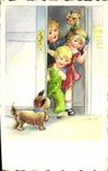 CPA Fantaisie Illustrateur Enfants Chien