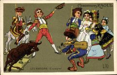 CPA Fantaisie Illustrateur Chaussures Raoul Les Nations Espagne Corrida Taureau