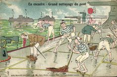 CPA Militaria En escadre Grand nettoyage du pont